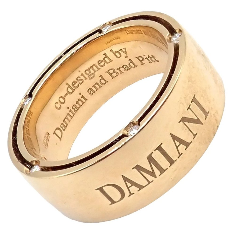 Authentic Damiani Brad Pitt 18k Yellow Gold 10 Diamond Wide Band Ring Sz 5.5